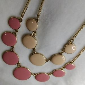 Double Layered Light Pink & Mauve Circles Gold Necklace with Matching Earrings